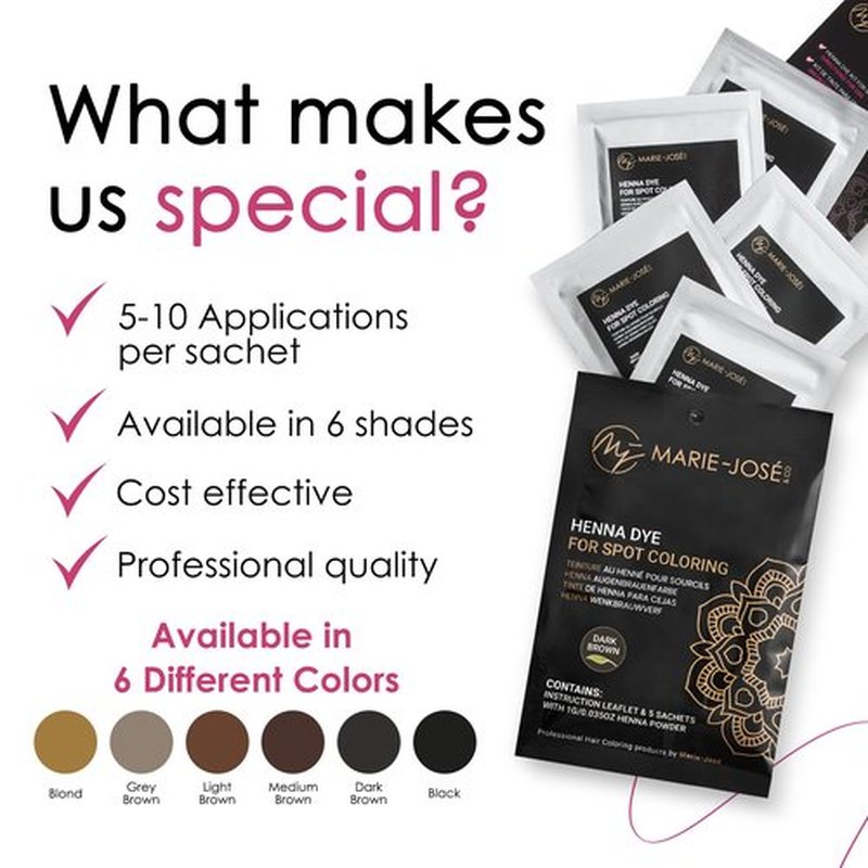 Marie-José & Co Henna Dye Set - Professional Grade Henna Tint for Spot Coloring - Good for 50 Applications (Dark Brown)