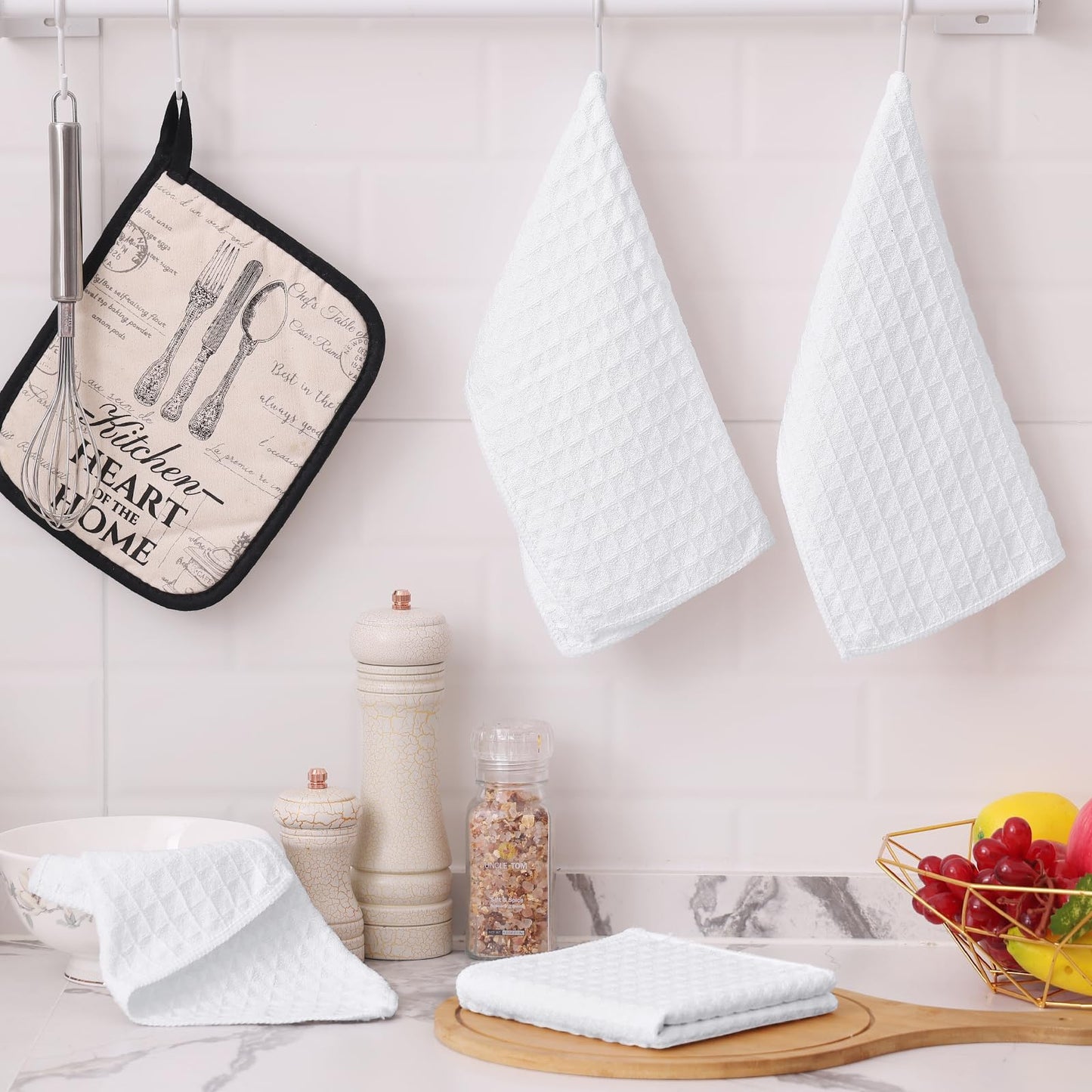 Homaxy Microfiber Waffle Weave Kitchen Dish Cloths, 12 x 12 Inch Ultra Absorbent and Solid Color Dish Towels for Kitchen Fast Drying Dishcloth for Washing Dishes, 6 Pack, White