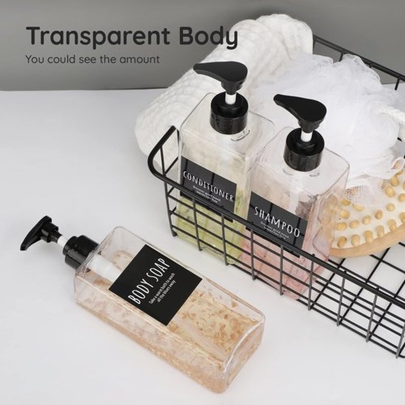 Segbeauty Shampoo Bottles, 3pcs 16.9oz Empty Refillable Pump Dispenser with Labels, 500ml Plastic Reusable Press Lotion Containers for Bathroom Hotel Liquid Soap Body Wash Hand Soap Conditioner Clear