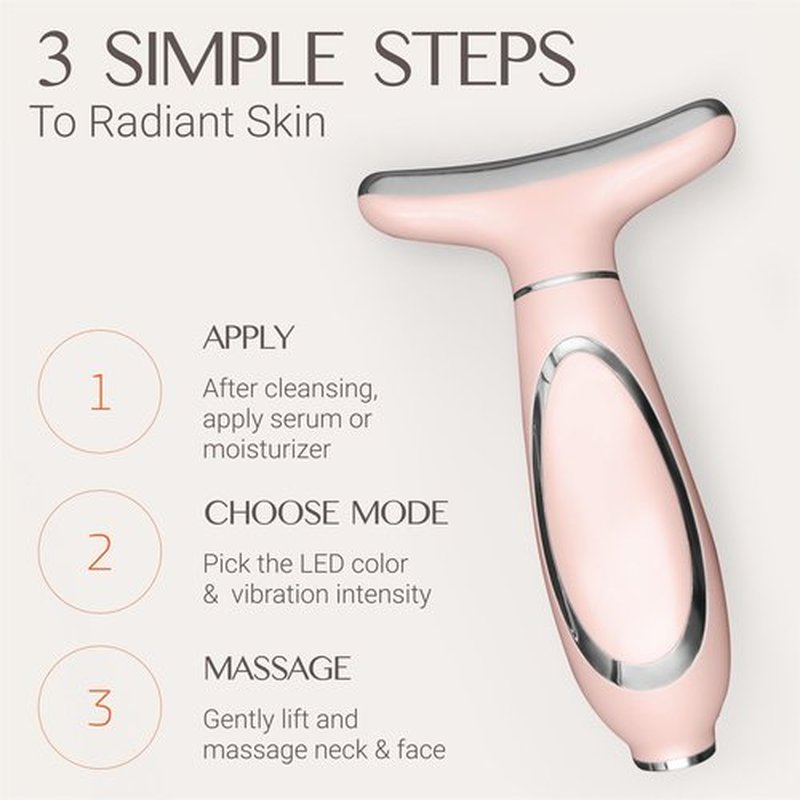 4-in-1 Red Light Face Massager Device: Vibration, Gentle Heating,Cool and 4-Color LED Light – Home Self-Care Tool for Skin Wellness (Pink)