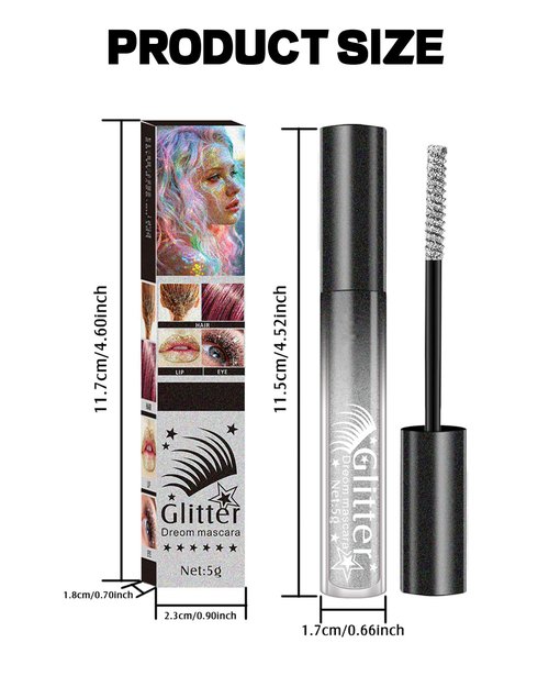 Purple Glitter Mascara, Sparkle Diamond Colored Mascara, Multi-Use Shimmer Waterproof Mascara, Define Long Lasting Curling Eyelashes, Voluminous Lengthening Mascara Makeup for Women Party Festival-03