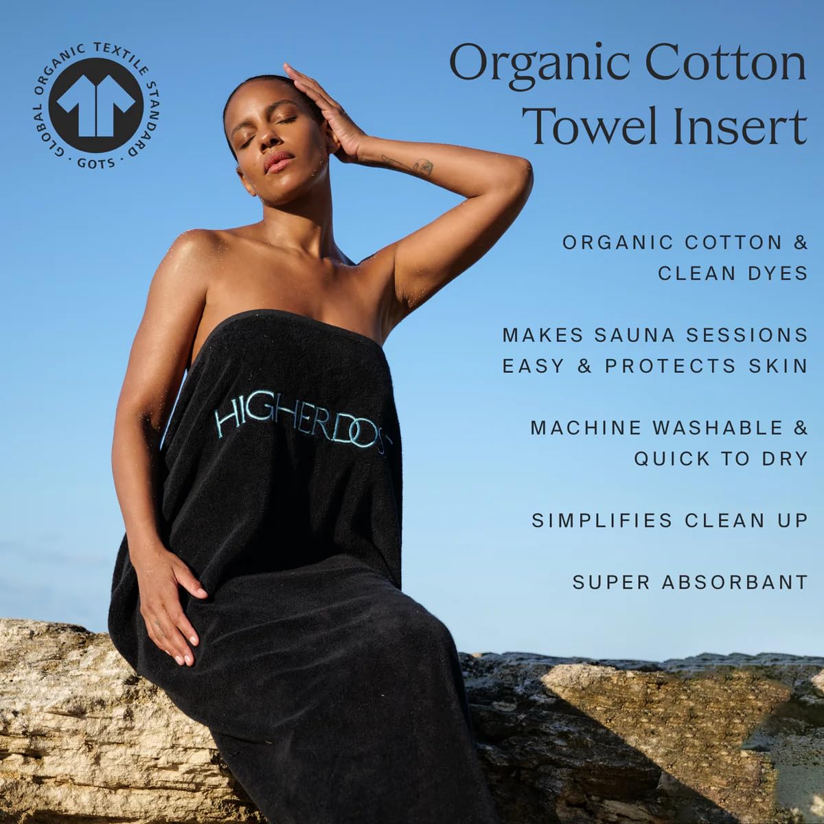 HigherDOSE Infrared Sauna Blanket Towel Insert - Reusable & Machine-Washable Liner for Infrared Blanket - 100% Organic Cotton Sauna Towel - Absorbs Sweat & Simplifies Clean-Up (30" x 69")
