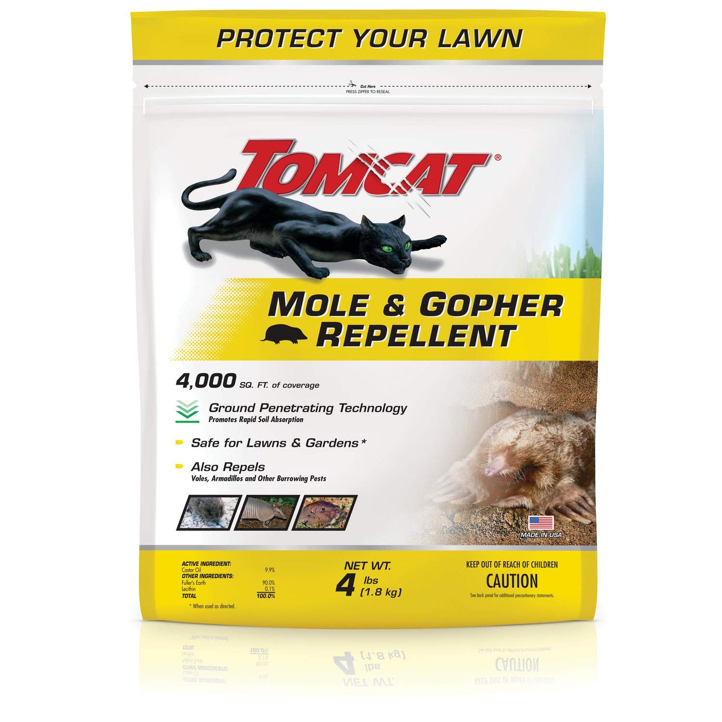 Tomcat Mole & Gopher Repellent Granules - Mole Repellent Granules Formulated with Castor Oil, For Lawns, 4 lbs.