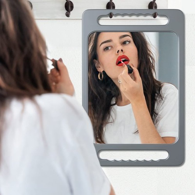 TASALON Unbreakable Hand Mirror with Double Handle- Large Handheld Barber Mirror for Hair and beauty Salon - Durable Hand Held Mirrors for barbershop - Haircut Mirror with Double Handgrip- Silver Gray