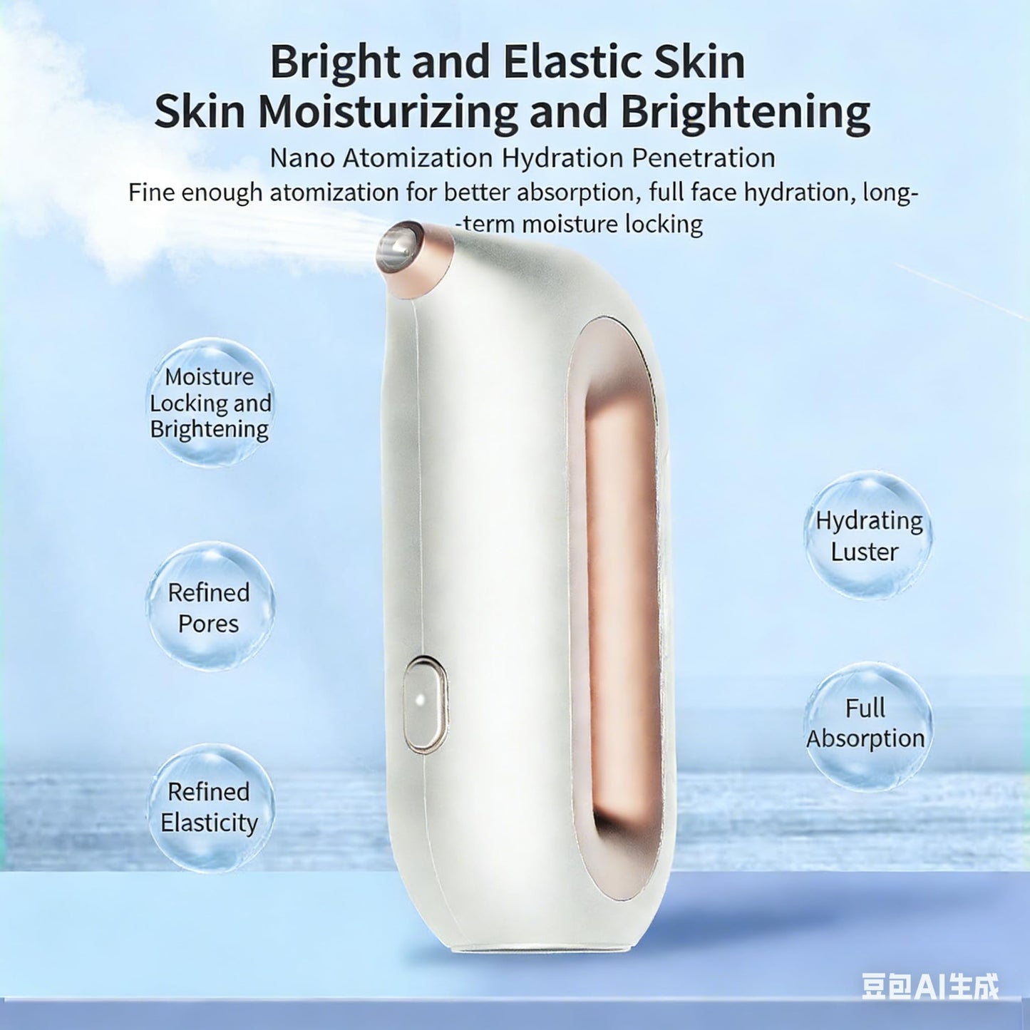 Handheld Needle-Free Oxygen Facial Machine, High Pressure Nano Mist Sprayer for at-Home Face Hydration and Brightening, White and Gold