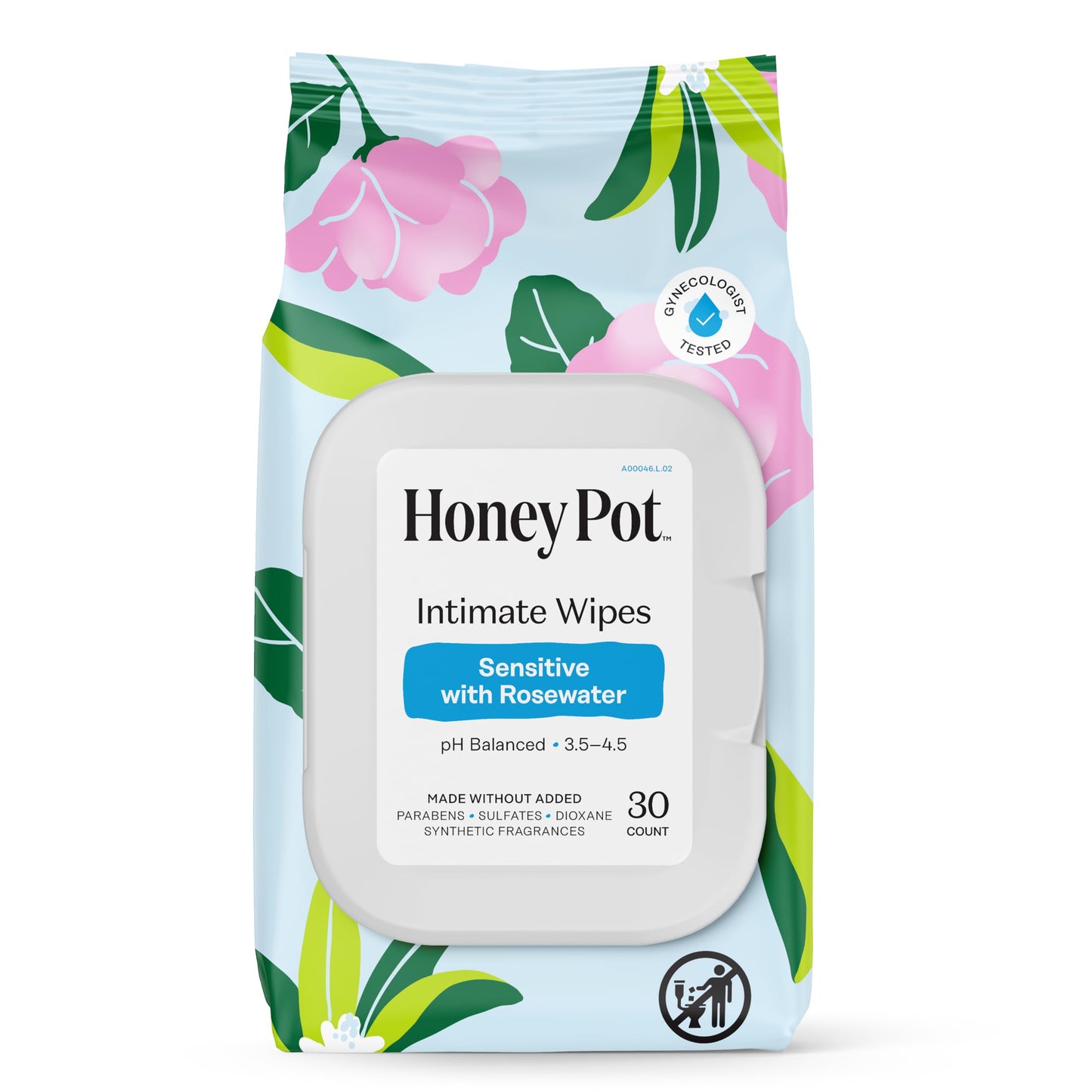 The Honey Pot Company - Feminine Wipes - Sensitive w/Rosewater Feminine Hygiene Wipes - pH Balancing, Herbal Infused Plant-Based Feminine Care for Sensitive Skin - Cleansing Wipes for Women - 30ct