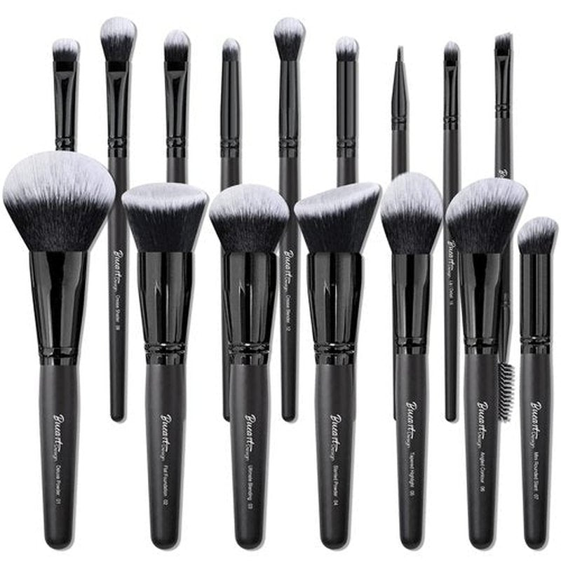 Bueart Design 19Pcs ULTRA SOFT Black labeled DENSE HAIR Makeup Brushes set Contains large powder Flat Foundation Ultimate Blending Make up Brush set Blush Face Brush Concealers contour Eyeshadow