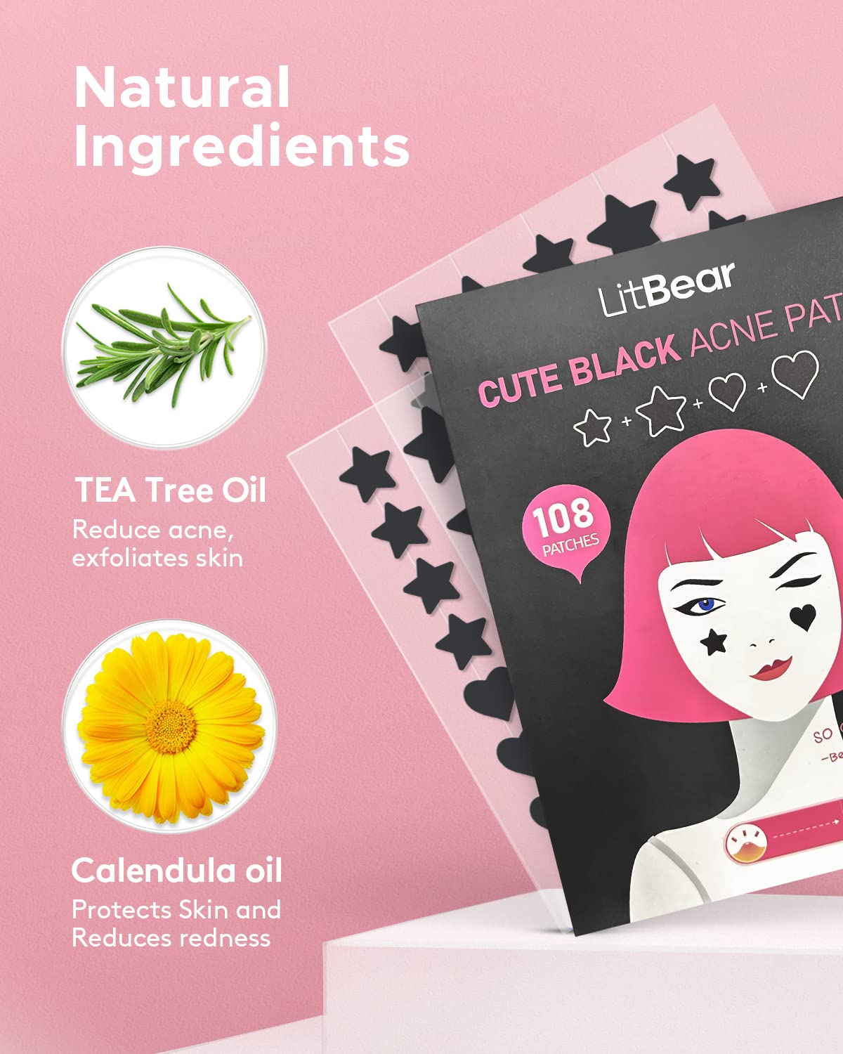LitBear Acne Patch Pimple Patch, Colorful Star Hydrocolloid Acne Patches For Face, Cute Zit Patch Acne Sticker Spot Pimple Patches for Face, Tea Tree Oil + Centella (112 Count)
