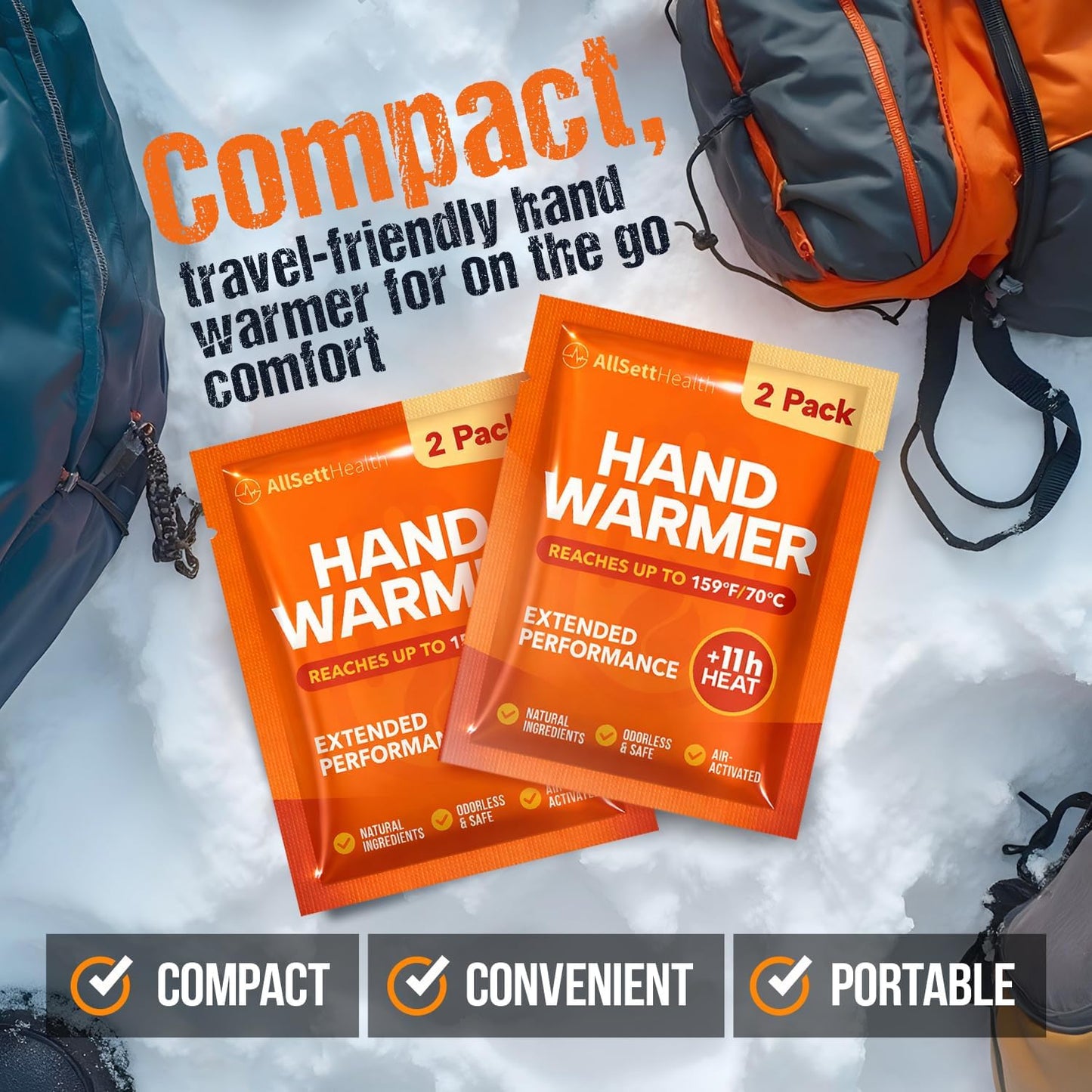 Hand Warmers Disposable Pack 50 Pairs (100 Warmers) 11+ Hour Air-Activated Hot Hands Hand Warmers Bulk - TSA Approved Pocket & Glove Warmers for Skiing