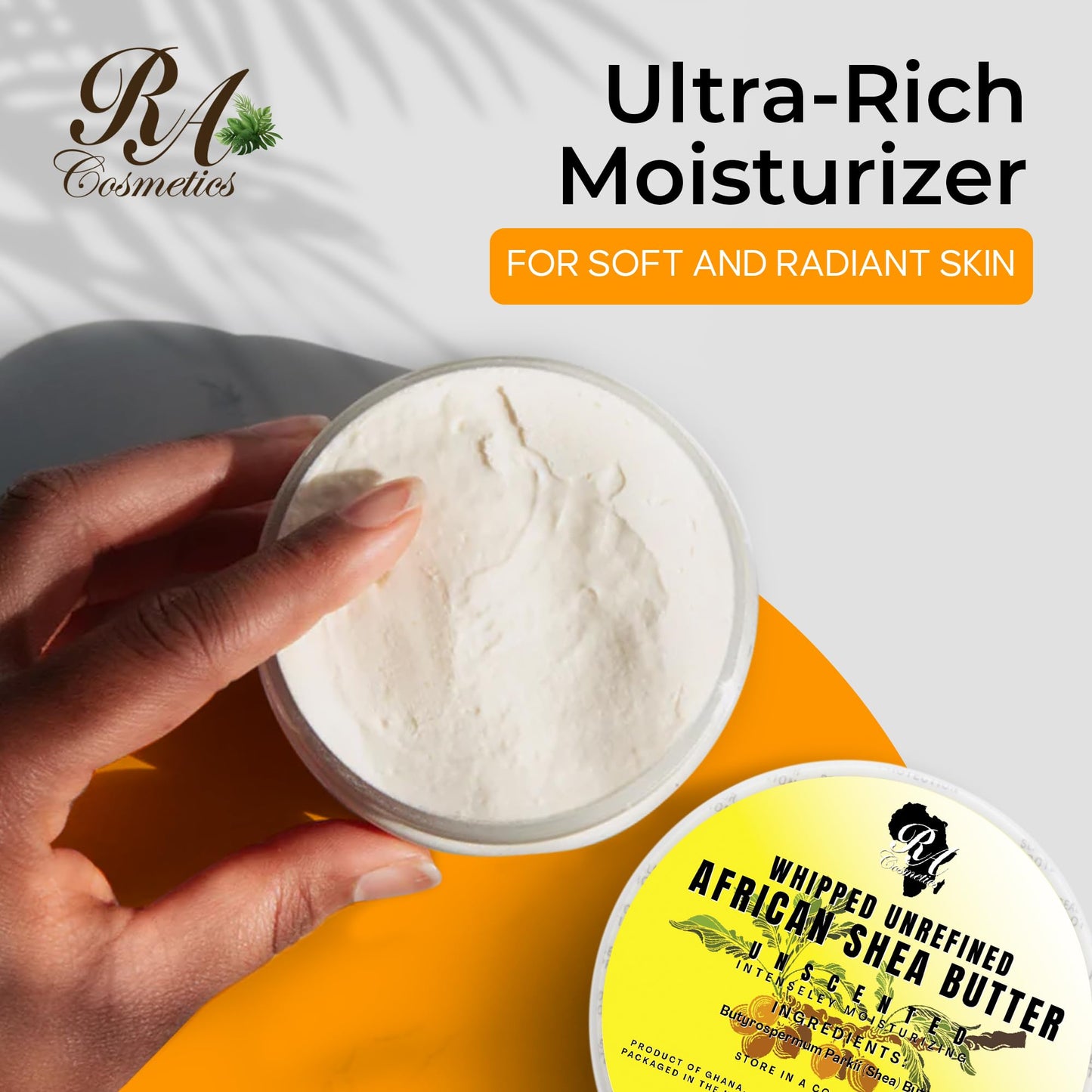 RA Cosmetics Pure Shea Butter, Unscented - 12oz | 100% Pure and Natural African Shea Butter for Men & Women - Handcrafted Moisturizer with Essential Vitamins for Radiant Skin, Thicker Hair & Soft Lips