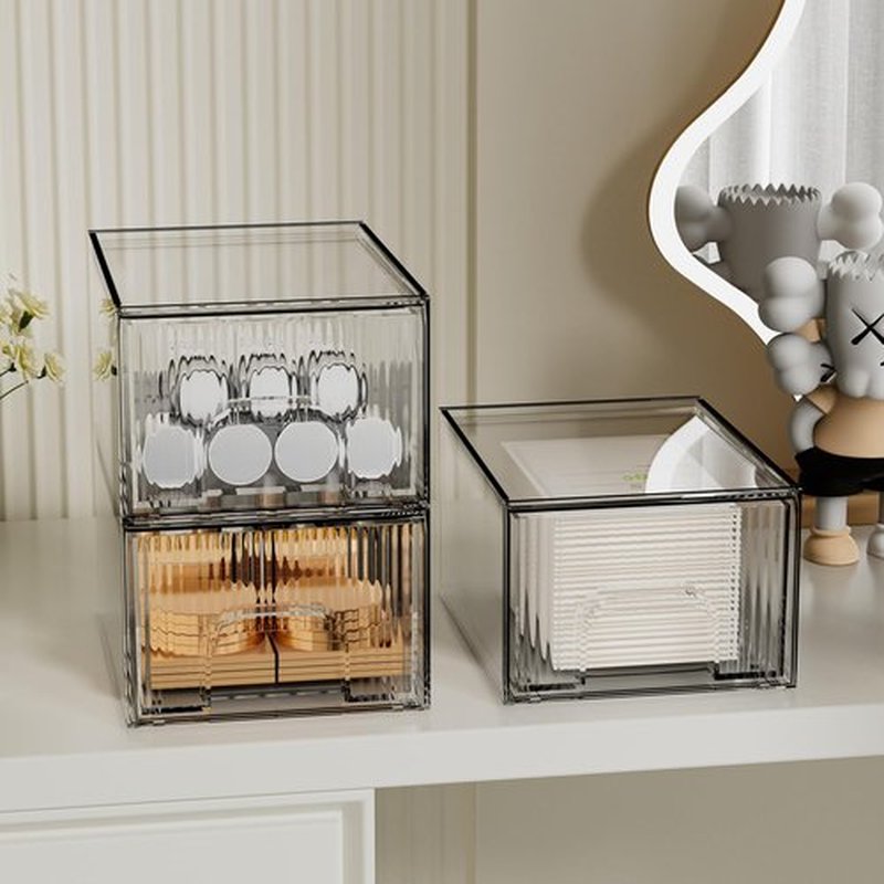 ZHIAI 3 Pack Clear Stackable Storage Drawer, Acrylic Drawer, Cosmetic Organizer, Plastic Organizer for Dresser, Under, Kitchen Cabinet, Pantry, Home Organization and Storage