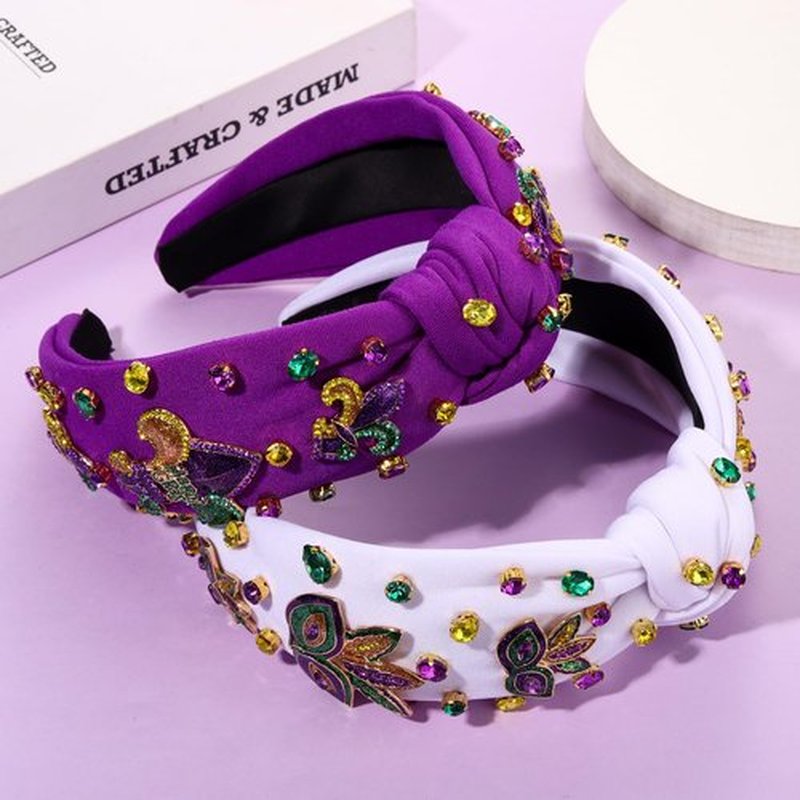 CEALXHENY 2PCS Mardi Gras Headband for Women, Purple Fleur De Lis Mask Headband, Carnival Mardi Gras Accessories Outfits Parade Party Favors Gifts