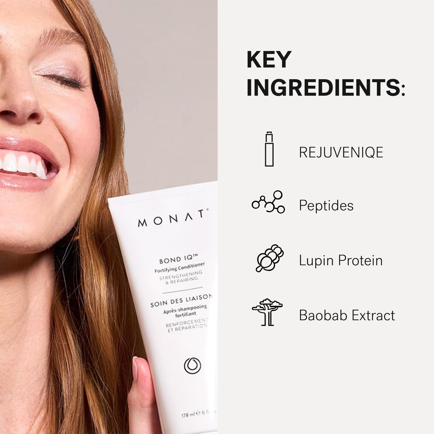 MONAT BOND IQ™ Fortifying Conditioner – Strengthening & Repairing Formula for Softer, Smoother Hair - Restores Resilience, Reduces Breakage, Boosts Shine & Manageability – 178 ml / 6 fl oz