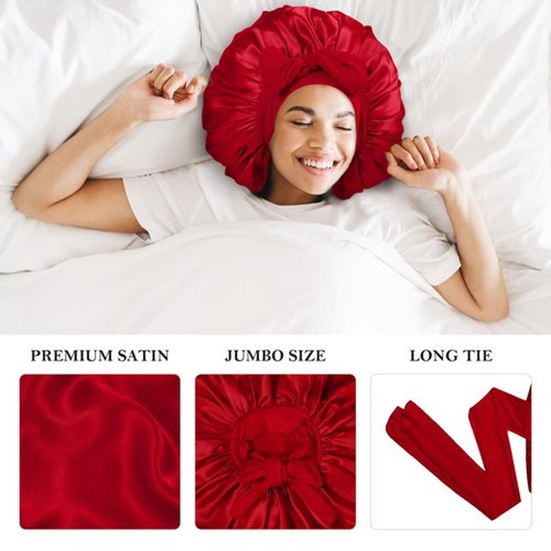 Kafteri 3Pcs Satin Silk Bonnet for Sleeping, Extra Large Hair Bonnets for Sleeping Black Curly Hair Women Big Jumbo Bonnet with Tie Band Braids Shower Cap