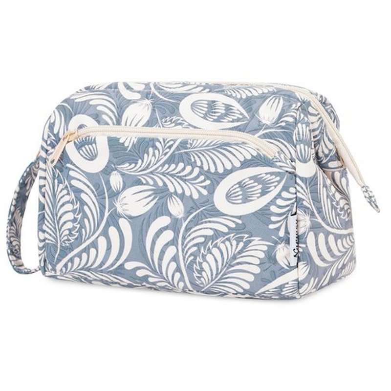 Narwey Large Women Makeup Bag Wide-open Make up Bag Travel Cosmetic Organizer Toiletry Bag for Cosmetics Toiletries Accessories (Blue Leaf)