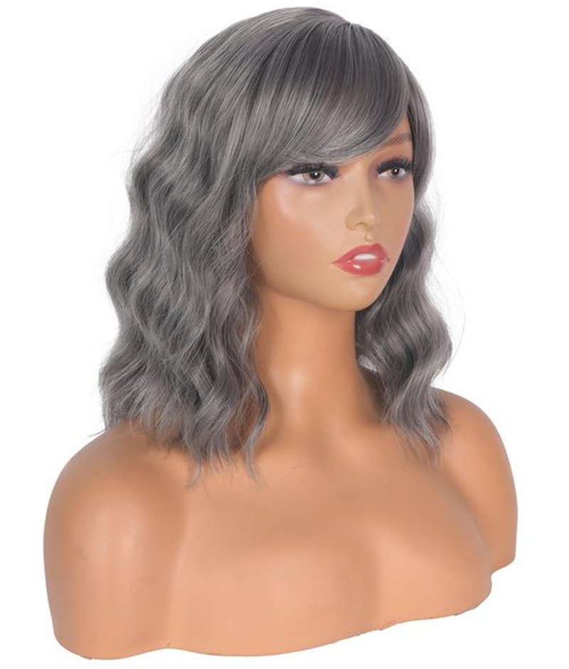 Short Wavy Gray Wigs For Black Women With Bangs Silver Grey Wavy Wigs Salt And Pepper Wigs For Women