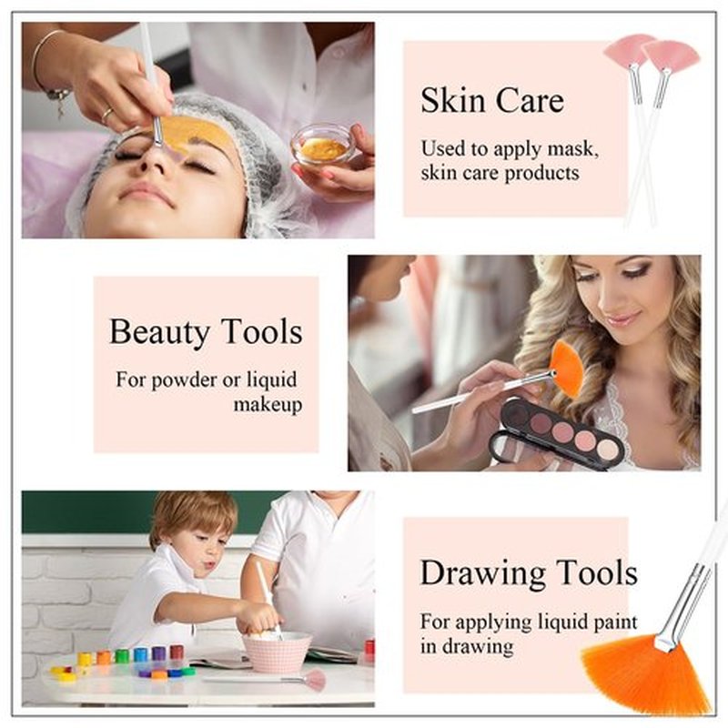 Maitys 9 Pieces Facial Brushes Fan Mask Brushes, Soft Facial Applicator Brushes Tools for Peel Glycolic Mask Makeup for Mud Cream (Pink,yellow,white)