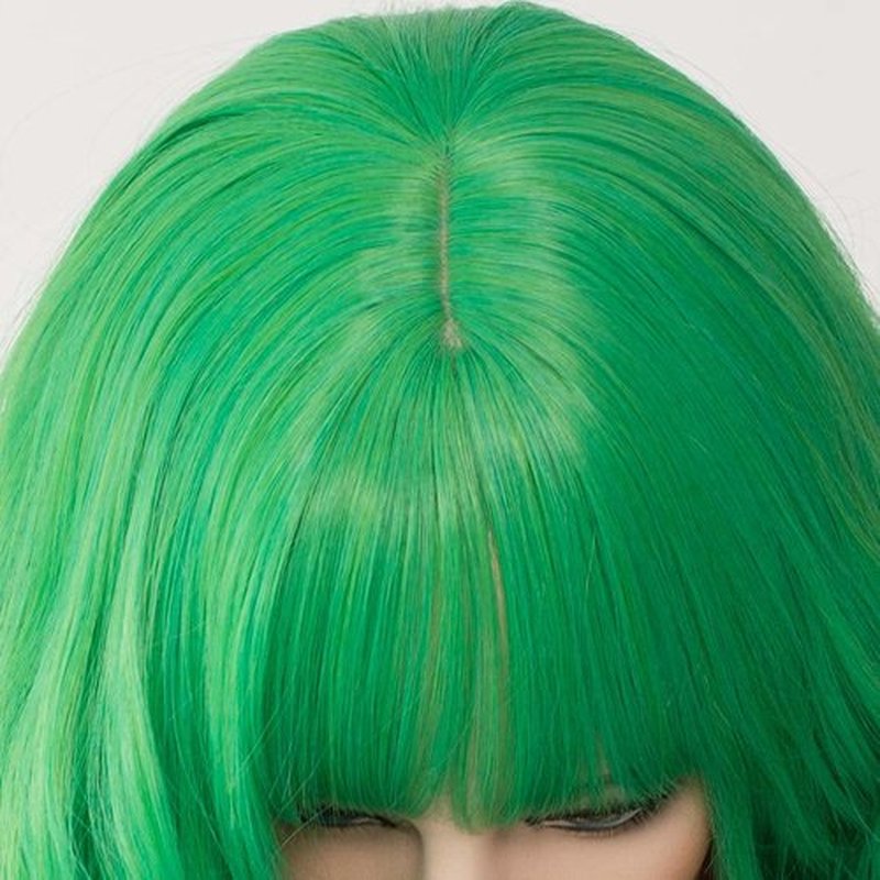 WGPFWIG Women's Bright Green Ombre Wig 27''Long Curly Wavy Wig Shoulder Length Flat Bangs Wig For Women Girl Cosplay Party Halloween Wig Cap Included (27''Bright Green Ombre)