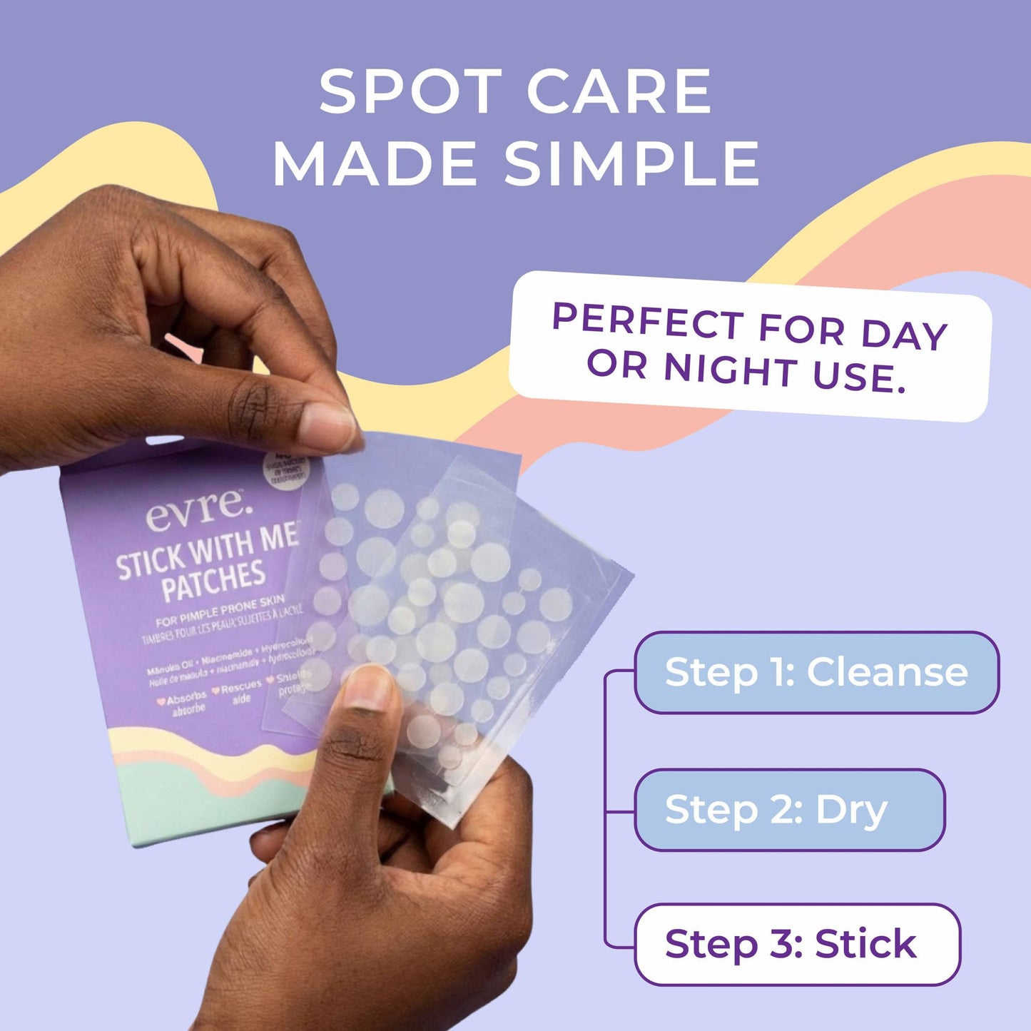 Evre Teen Stick With Me Pimple Patches, 48 Patches, Absorbs, Protects & Heals, with Mānuka Oil & Niacinamide, Gentle, Sheer Hydrocolloid Patches, 4 Sizes for Every Spot