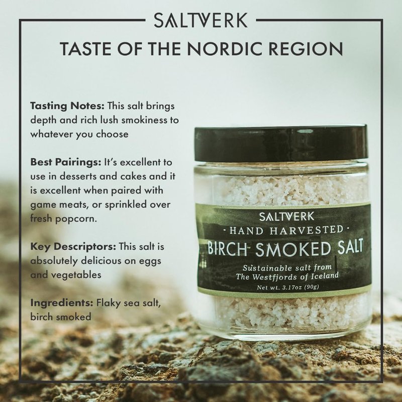 Saltverk Sea Salt - Gourmet Birch Smoked Icelandic Sea Salt - 3.17 Oz Natural Flavor Enhancer