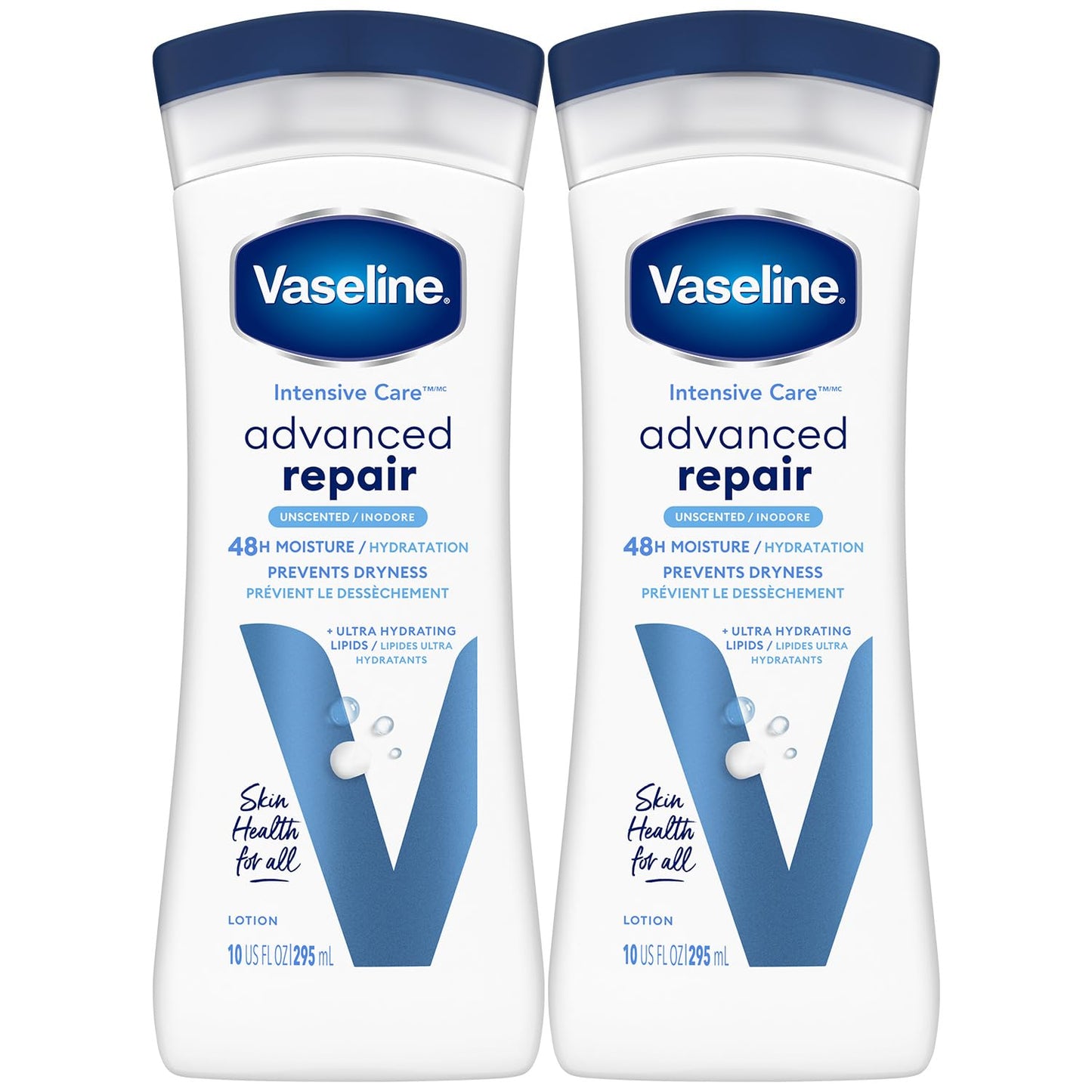 Vaseline Intensive Care Lotion, Unscented, Advanced Repair 2-Pack – Non-Greasy Moisturizer for Extremely Dry Skin, 10 Oz Ea