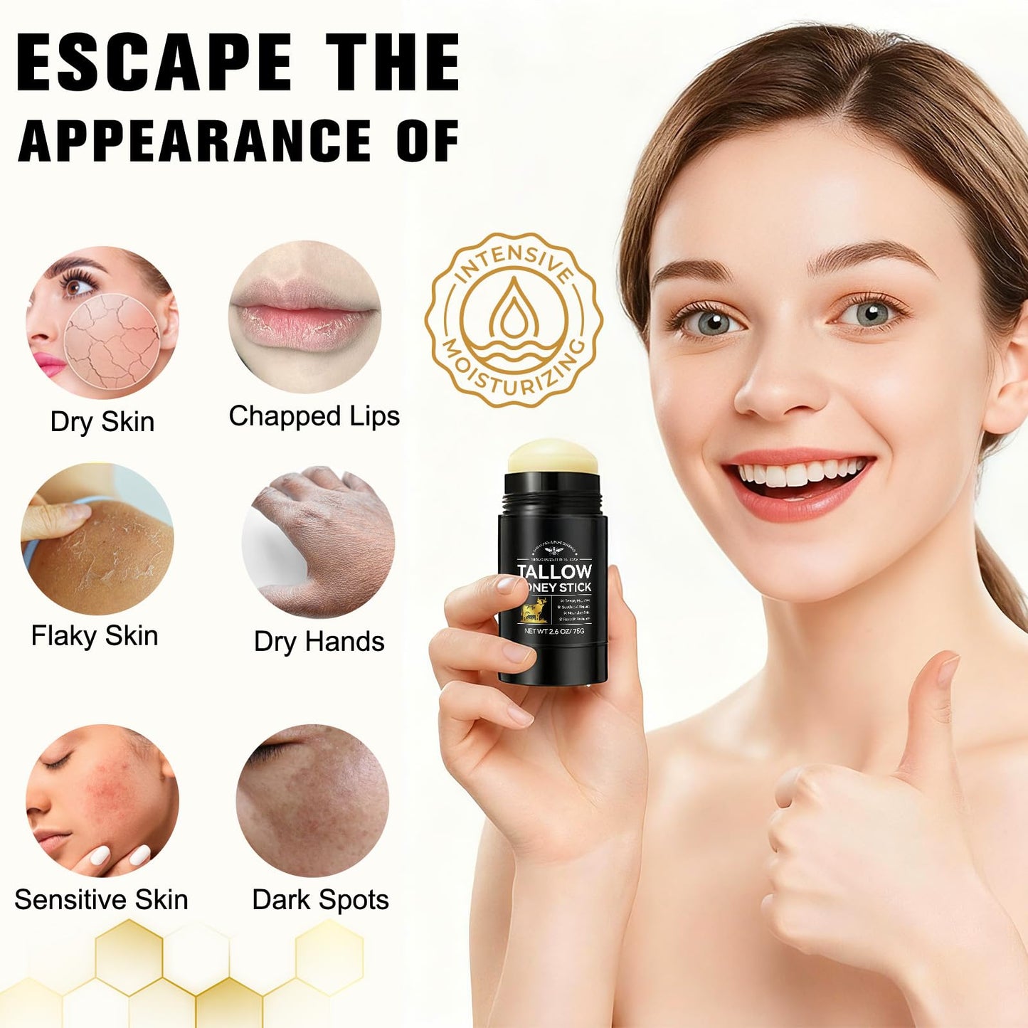 Mariayu Beef Tallow for Skin, Tallow and Honey Balm Stick for Face & Body, 100% Grass-Fed Beef Tallow, with Raw Honey and Beeswax, Natural Formula and Nourishing Dry Skin Care