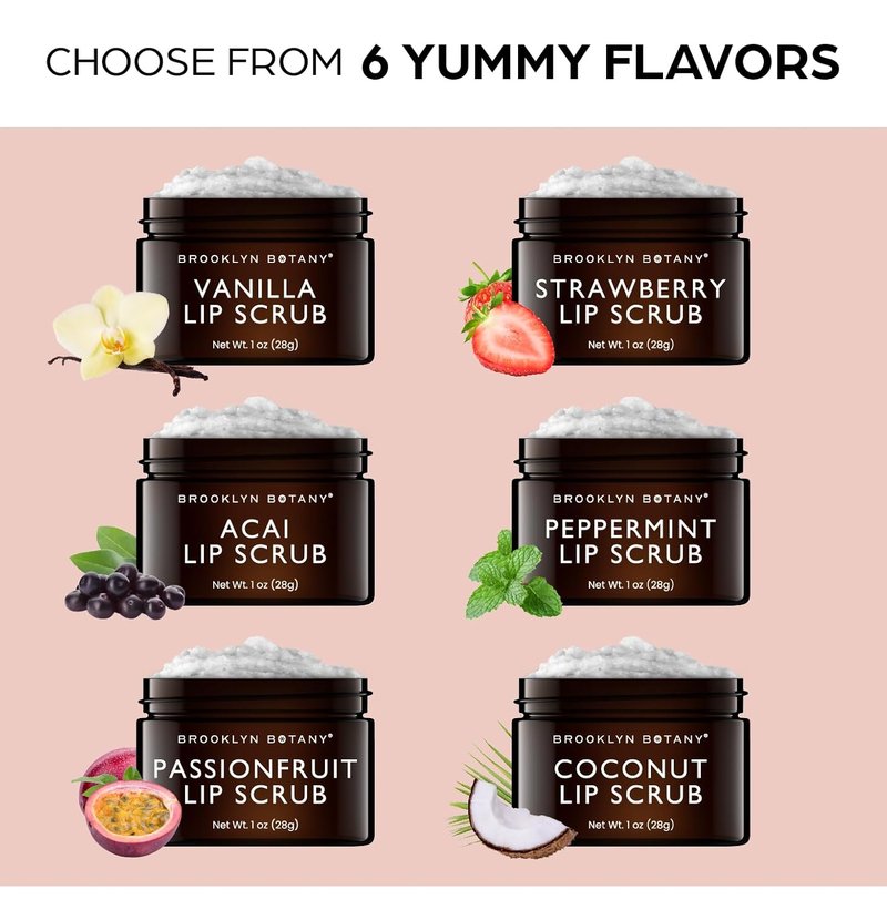 Brooklyn Botany Lip Scrub Exfoliator - Coconut Flavor | 1 oz Gentle Moisturizer for Dry, Chapped Lips