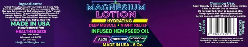 Magnesium Lotion for Sleep & Sore Muscles | Hemp, Turmeric & Moroccan Oil - 5 Oz Made in USA