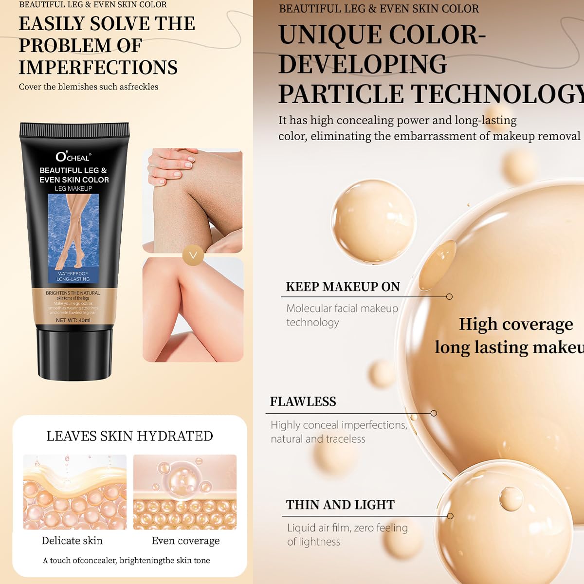 Pakivs 2PCS Leg Makeup Waterproof No Transfer, Leg Vein Cover up Makeup for Varicose Veins, Body Scar for Tattoo Cover Up