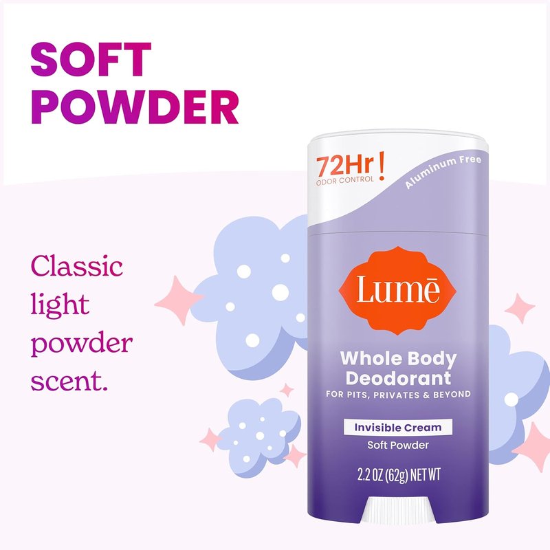 Lume Whole Body Deodorant - Invisible Cream Stick for 72 Hour Odor Control | Aluminum & Baking Soda Free, 2.2 Ounce