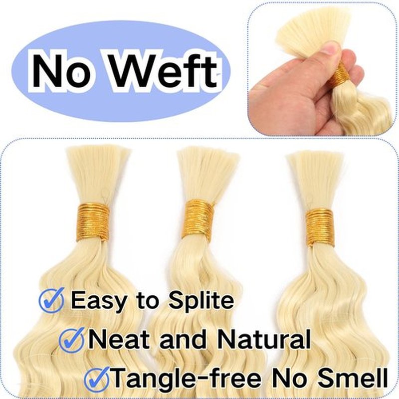 Deep Wave Bulk hair 20Inch No Weft Deep Wave Bulk Hair for Braiding Wet and Wave Quality Synthetic Braiding Hair Extensions for Boho Braids Micro Braiding (3Pack 300g 613#)