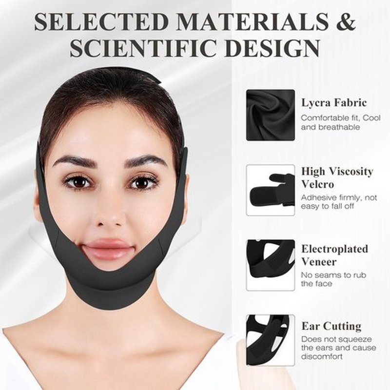 Chin Strap for Sleeping,Adjustable Chin Strap,Jaw Strap,Jawline Shaper,V Line Lifting Mask,Deep Black,M