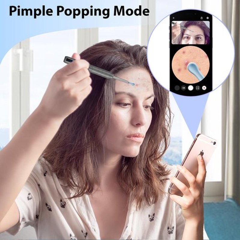 FINSOFT Ear Wax Removal Tool Camera, Ear Cleaner with Camera, Ear Wax Removal Cleaning Kit with 1296P HD Camera and 6 LED Lights, Earwax Removal Kit with 10 Ear Pick for iOS and Android, Grey