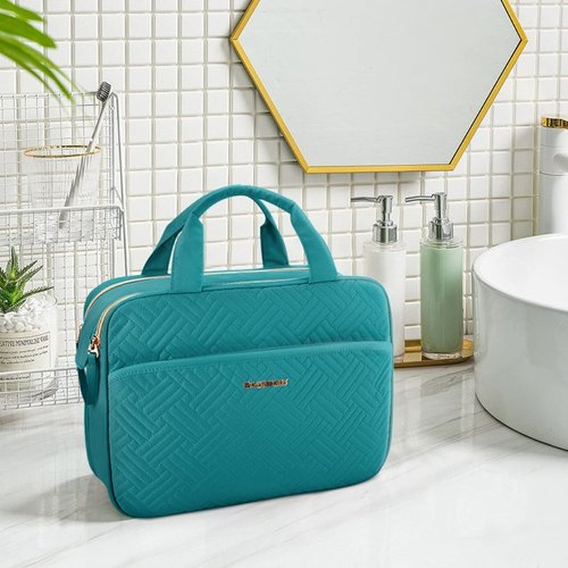 BAGSMART Large Toiletry Bag, Travel Makeup Organizer Water-resistant Makeup Cosmetic Bag Travel Bag for Accessories, Shampoo, Full Sized Container, Toiletries (Teal, Large)