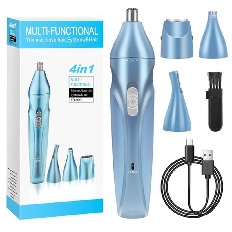 Gifnytee™ Nose and Ear Hair Trimmer Clipper Professional Painless Facial Ear Eyebrow Trimmer for Men and Women Rechargeable Black and Blue FR909 (Blue)