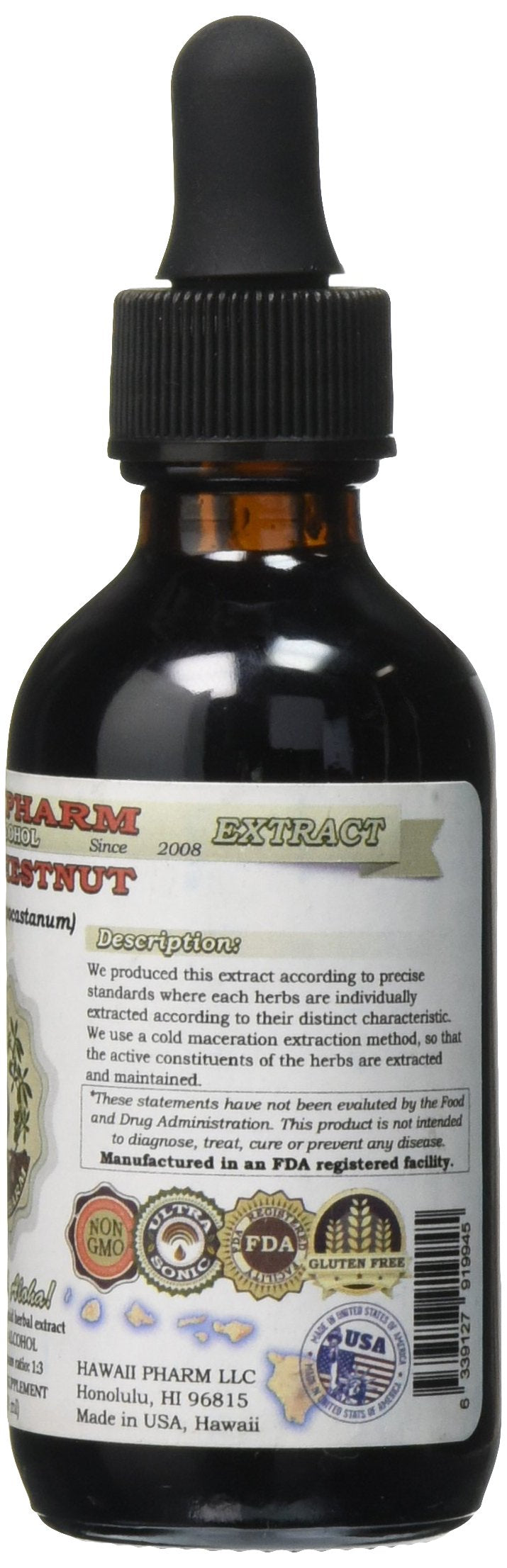 Hawaii Pharm Horse Chestnut Alcohol-Free Liquid Extract, Horse Chestnut (Aesculus hippocastanum) Dried Nuts Glycerite 2 oz