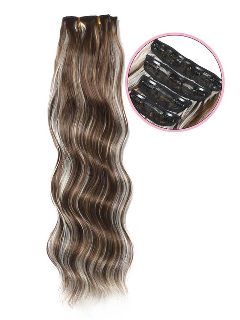 Blonde Hair Extensions, 20inch 4PCS Long Wavy Curly Clip in Hair Extensions Natural Soft Synthetic Hairpieces for Women (Intercolor)