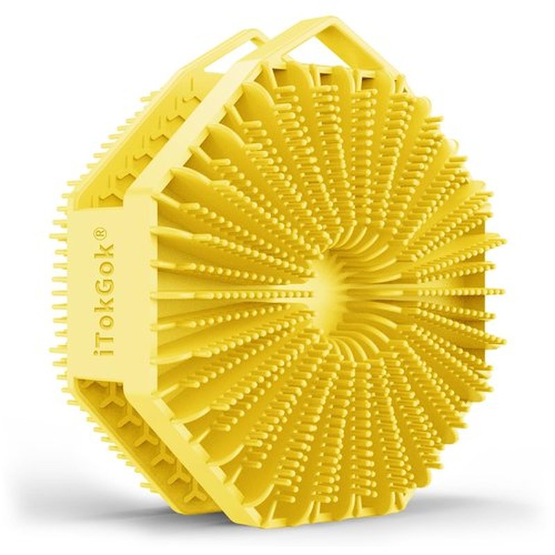 iTokGoK® Premium Silver-Infused Double-Sided Design 2-in-1 Silicone Body Scrubber for Men,Body Buffer Scrubber for Sensitive Skin, Ergonomic No-Slip Handle, Long-Lasting & Easy to Clean - Yellow
