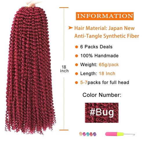 Passion Twist Hair Burgundy 18 Inch 6 Packs Burg Water Wave Crochet Hair for Butterfly Locs Passion Twists Long Bohemian Braiding Protective Style Hair Extensions (18 Inch 6 Packs, BUG#)