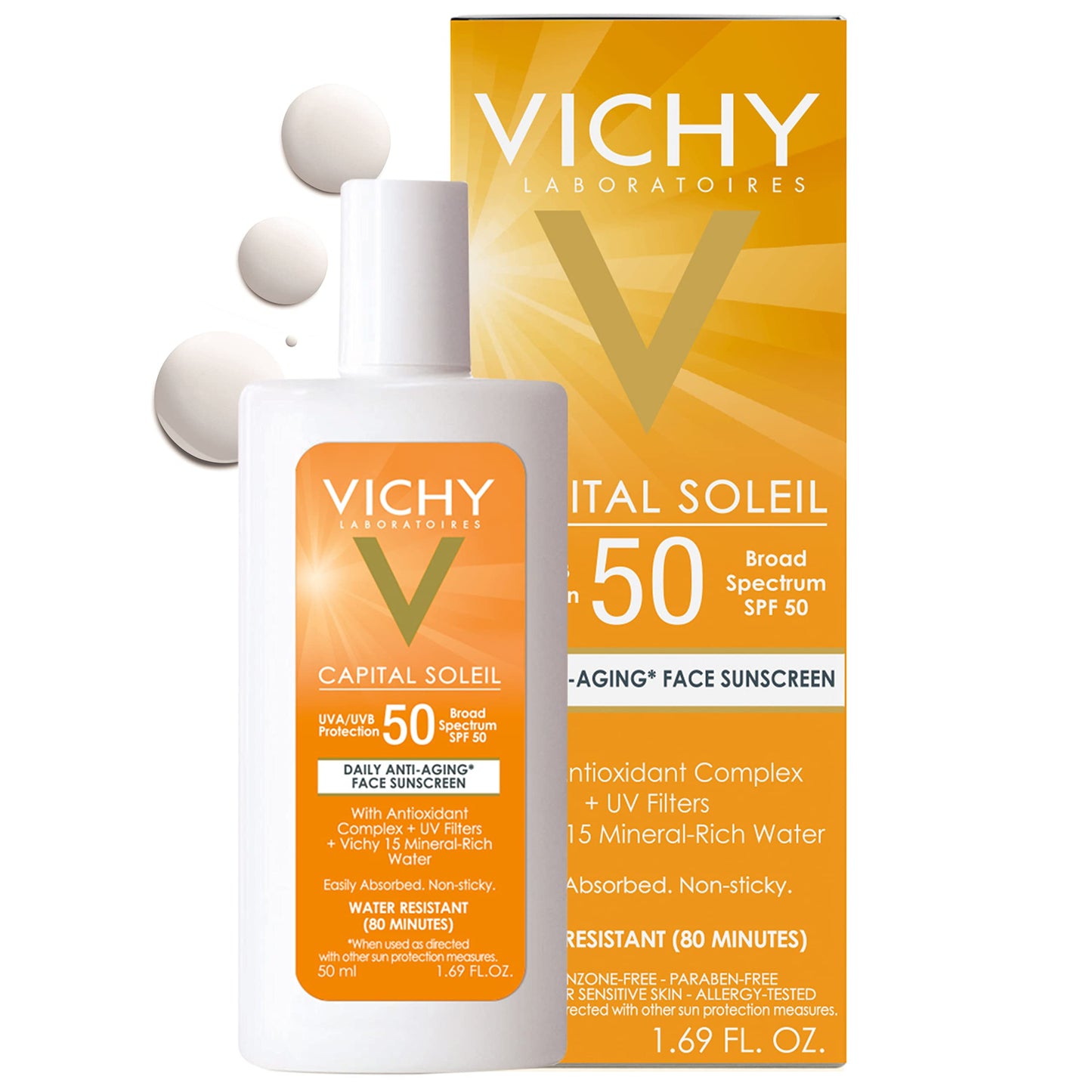 Vichy Capital Soleil Face Sunscreen SPF 50, Anti Aging Travel Size Sunblock for Face with UVA and UBA Sun Protection, Daily Facial Sunscreen for Sensitive Skin, Oxybenzone Free,