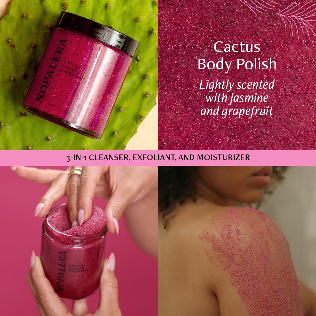 Nopalera Hibiscus Cactus Flower Exfoliant - Exfoliating Face & Body Scrub, 3-in-1 Cleanser, Exfoliator, & Moisturizer, Vegan, Cruelty-Free, Natural Floral Scent, Dye Free, 6 oz.