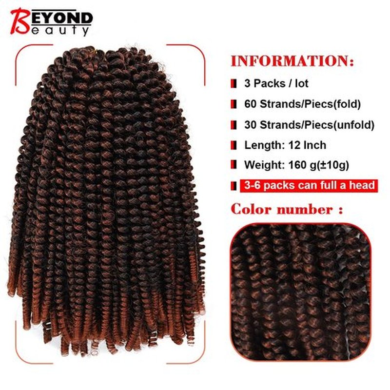 12 inch Spring Twist Crochet Braids Hair for Butterfly Locs Bomb Twist Crochet Hair Beyond Beauty Ombre Colors Synthetic Fluffy Hair Extension 3 Packs(12 Inch, M1B 350)