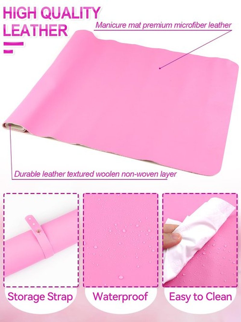TOROKOM Nail Arm Rest for Acrylic Nails with Nail Pillow Mat Elbow Pad, Nonslip Microfiber Leather Arm Hand Rest Hand Pillow Cushion Nail Set for Professional Nail Tech Use (Pink)