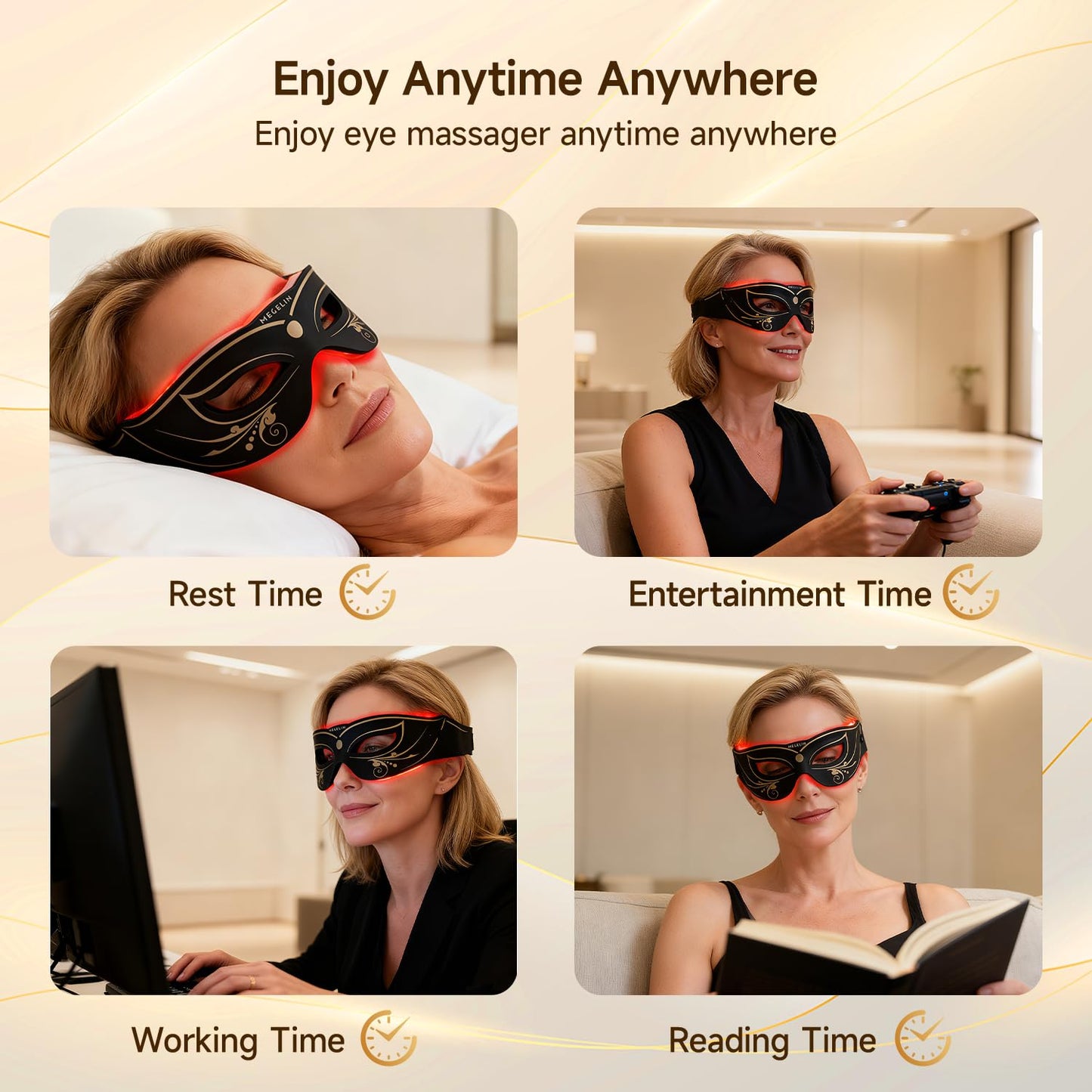 Megelin 3 Modes Red Light Therapy for Eyes, Under-Eye Red Light Therapy Glasses,Treatment of Periorbital Wrinkles and Rhytides,Relieving Eye Fatigue