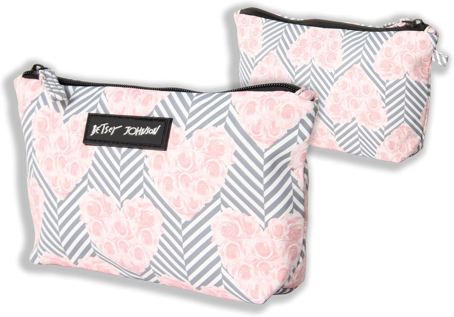 Betsey Johnson 8.5 Inch Zipper Cosmetic Pouch Small Toiletry Bag–Lightweight Durable Polyester Organizer with Inner Zipped Pocket Good For Makeup Accessories and Travel Needs (Covered Rose)