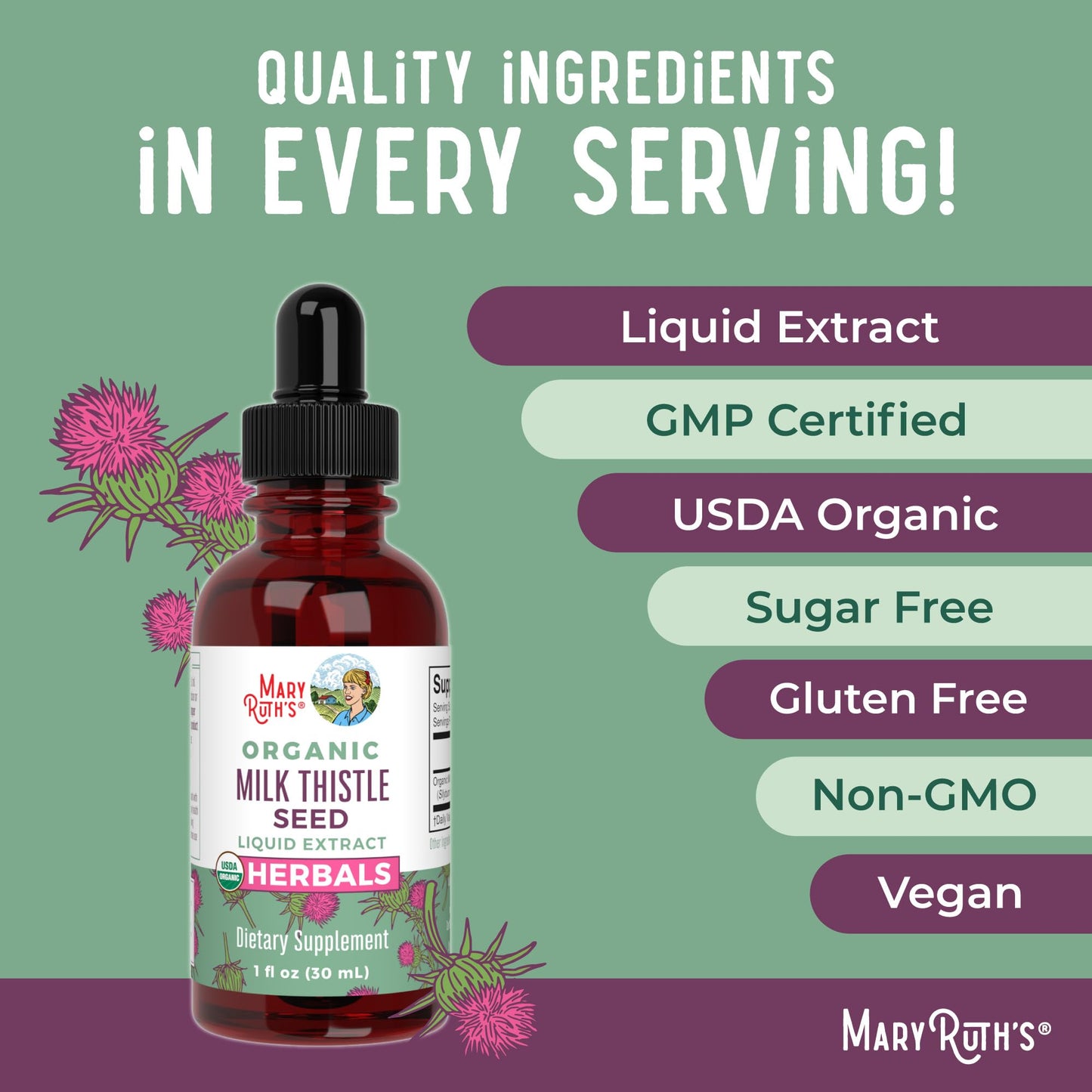 MARYRUTH'S USDA Organic Milk Thistle Seed Liquid Extract Drops, 1 fl oz