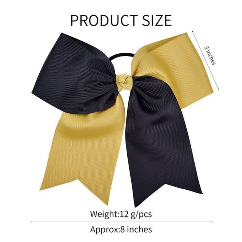 DEEKA 12PCS 8" Two Toned Large Cheer Hair Bows Ponytail Holder Handmade for Teen Girls Softball Cheerleader Sports -Gold/Black
