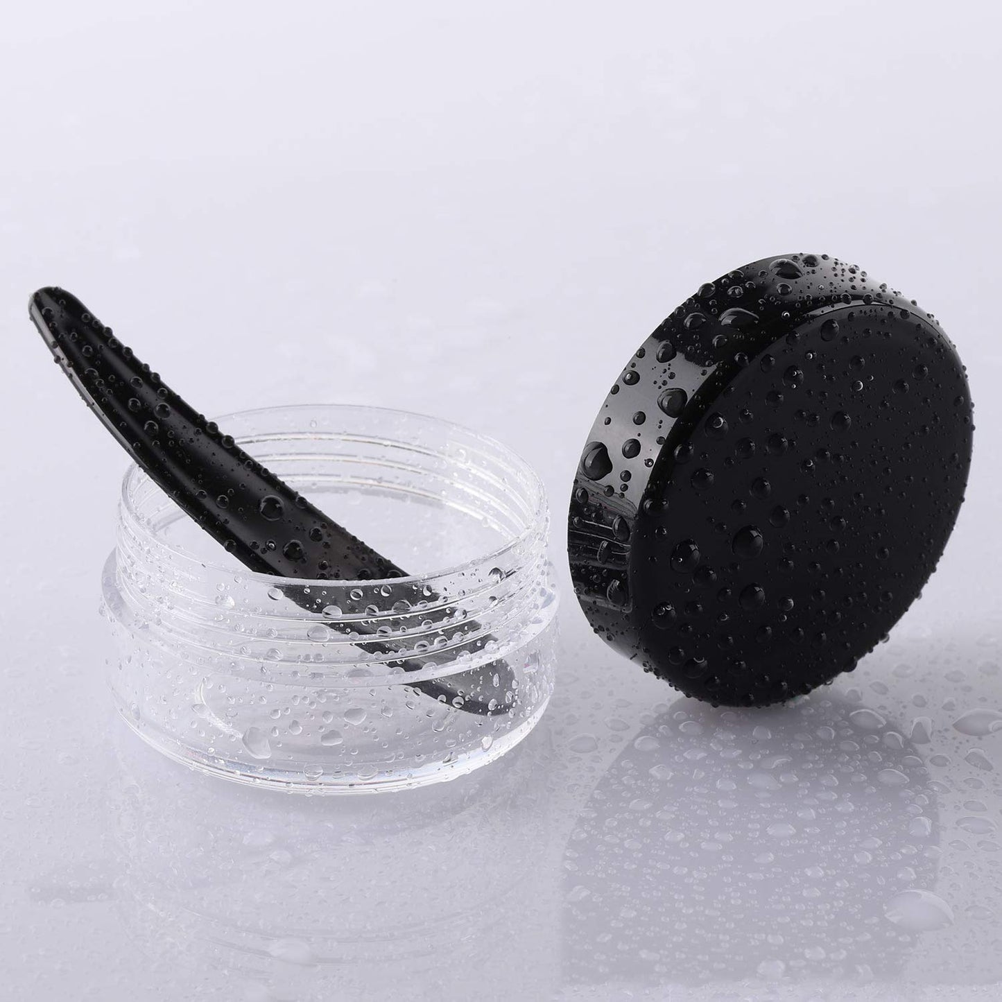 BTYMS 100 Count Refillable Plastic Sample Containers with Lids and 10 Pcs Makeup Spatula