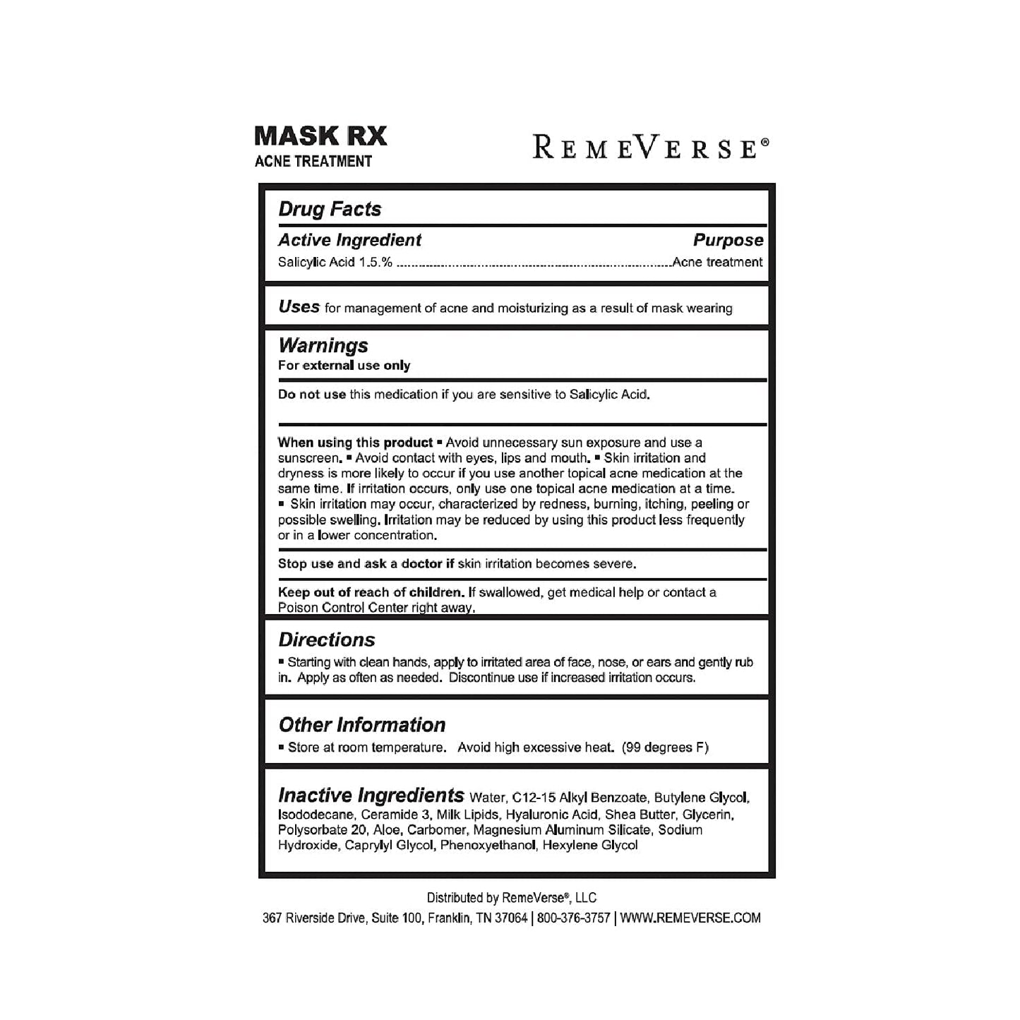 RemeVerse Mask RX Treats & Prevents Maskne; Mask Acne, Breakouts, Acne, Irritation from Face Masks