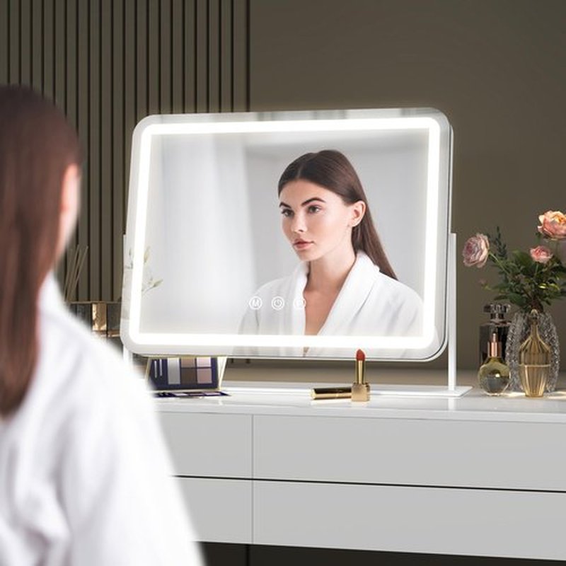 Hasipu Vanity Mirror with Lights, 12" x 10" LED Makeup Mirror, Light up Mirror with 10X Magnification, Smart Touch 3 Colors Dimmable (White)